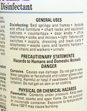 disinfectant label with proper use instructions