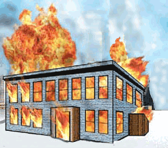 a bulding is on fire