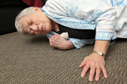 older woman fallen on floor