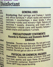 Disinfectant label with the general uses listed on the lablel