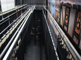 top view of the rigging and hoists in a theater